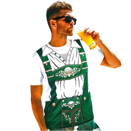 Blulu Oktoberfest Men 3D Short Sleeve T-Shirt for Bavarian Beer Festival Costume