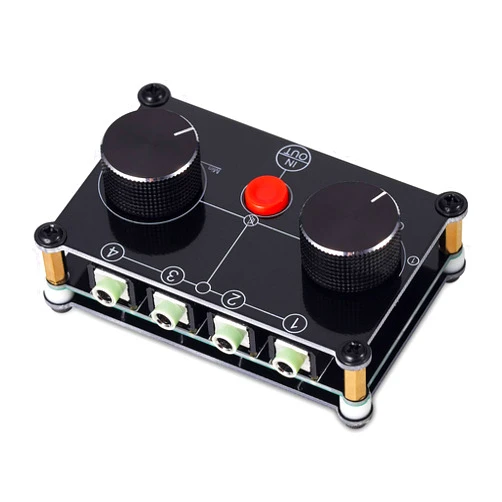 Douk Audio Nobsound Little Bear MC104 4(1)-in-1(4)-Out 4 Port 3.5mm Stereo Audio Switcher Passive Speaker Headphone Manual Selector Splitter Box Audio Sharing (Black)