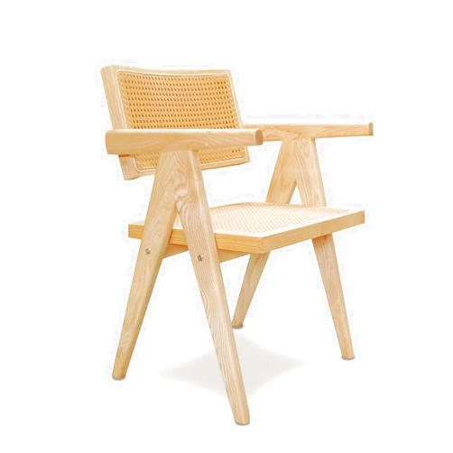 Theokleia Rattan Dining Chair, Wood Cane Dining Chairs Rattan Comfy Armchairs Farmhouse Accent Chair with Woven Backrest and Seat for Living Dining Room Kitchen