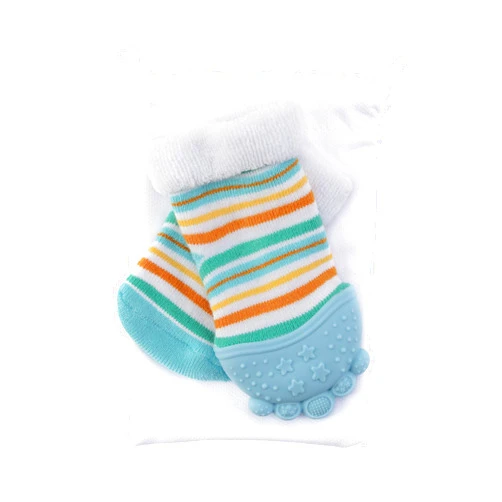 Nuby Soothing Teether Sock, Baby Blue Stripes, 5