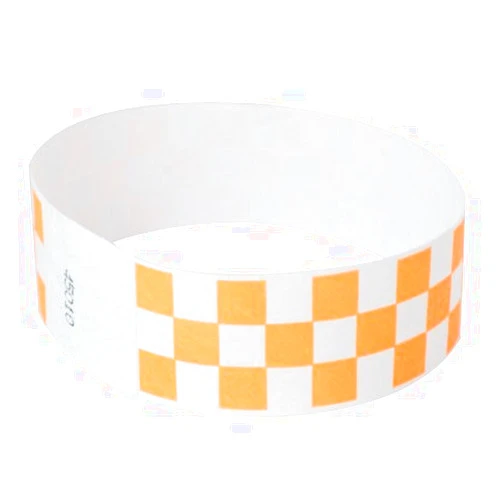 Ticket Alternative 500 x 1 Inch Neon Orange Checker Tyvek Wristbands