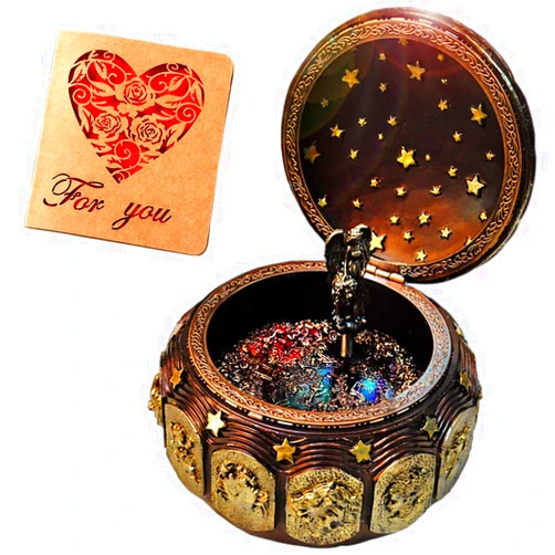 Briskfeel Vintage Music Box with Constellations Rotating Goddess LED Lights Twinkling Resin Carved Mechanism Musical Box with Sankyo 18-Note Wind Up Signs of The Zodiac Gift for Birthday (A1 Vintage)