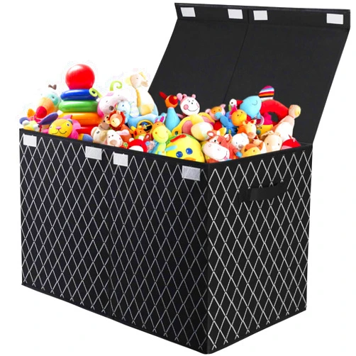 VERONLY Toy Chest Box Storage Bins for Boys Girls, Kids Large Collapsible Sturdy Container Organizer with Fabric Flip-Top Lid & Handles for Clothes, Blanket, Nursery, Playroom, Bedroom 24.5x13x16 (Black)