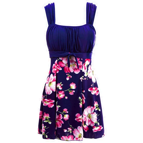 wantdo Women's One-Piece Swimdress Plus Size Swimsuit Tummy Control with Skirt Cover Up