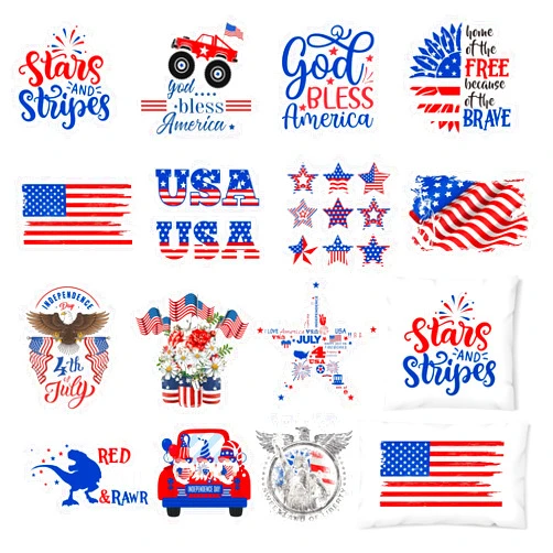 Whaline 14 Sheet Patriotic Heat Transfer Vinyl Stickers 4th of July Iron on Vinyl HTV Patches American Flag Pattern Iron on Transfers Stickers for Independence Day Fabric T-Shirts Hat Bag DIY Crafts