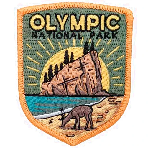 Hike and Draw Hike & Draw Olympic National Park Iron-on Embroidery Patch, Pink light green, 3.5''Hx2.77''W