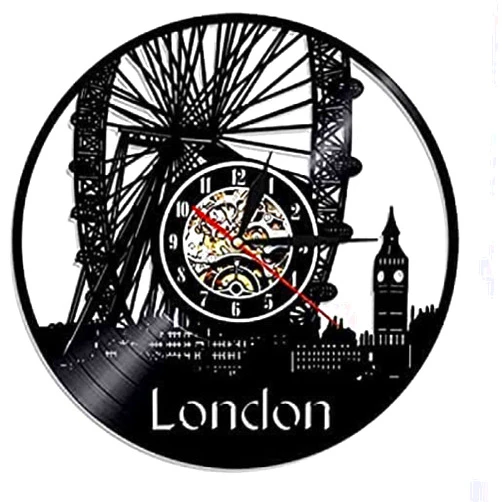 LKCLOCK Wall Decoration Clock 12Inch 30Cm European Style London Cityscape Skyline Wall Clock Decorative Vinyl Record Cd Clock Home Decor Housewarming