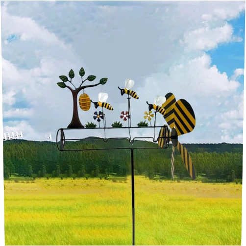HEALT Metal Bee Windmill, 3 Bumblebees Sculpture Wind Spinners with Metal Stakes, Animal Whirligig Pinwheel Lawn Sign, Cute Realistic Windmills Ornaments for Yard Patios Garden Outdoor Decor (Yellow_1pc)