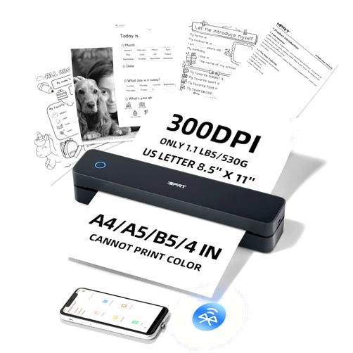 iDPRT Portable-Printer Wireless for Travel, 300DPI Inkless-Thermal-Small-Printer for Home Use, Office, Vehicles, Mobile Bluetooth Printer Supports 8.5