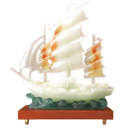 Aris & Juno Stunning Synthetic Jade Sailboat Decoration - Symbol of Success and Adventure for Home and Office