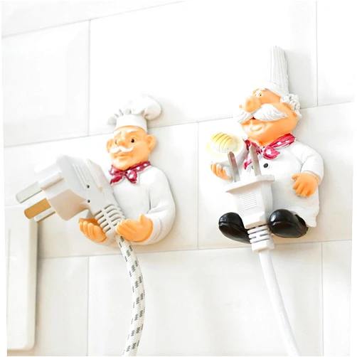 GXHUANG Pack of 2 Cute Power Plug Hook Hold Cook Fat Chef Wall Decor Organiser for Home, Kitchen, Garden, Garage Organizing