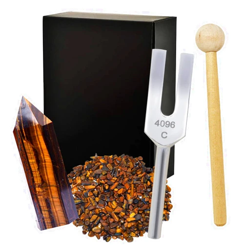 Fengshuisale 4096C Tiger Eye Crystal Tuning Fork Set to Purify The Chakra Meditation Ornament Set W4315 - Tiger Eye