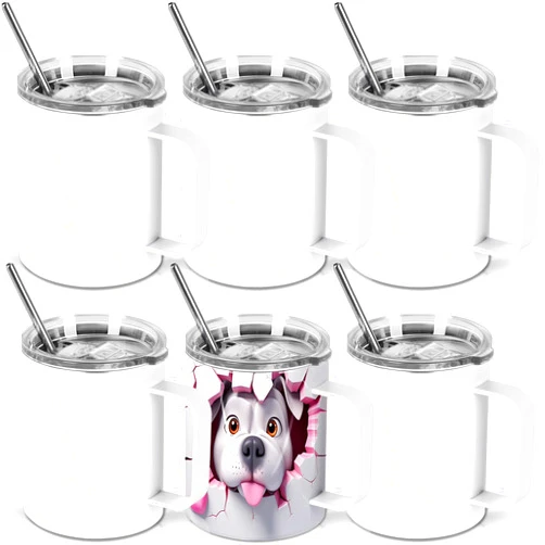 Wzaytia 12 Oz Sublimation Coffee Mug Blanks With Handle, 6 Pack Stainless Steel Sublimation Coffee Tumbler, Individually Boxed, White