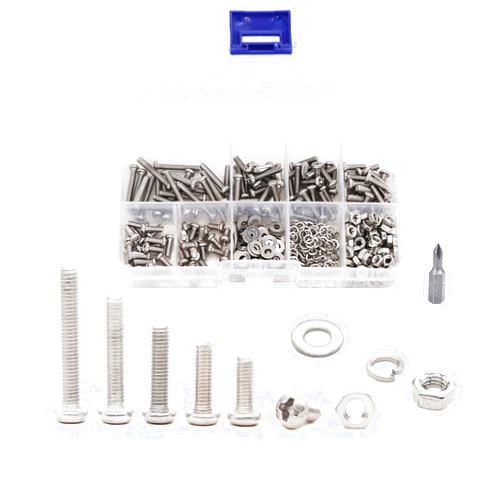 CSeao 420pcs M3 x 6mm / 8mm/ 10mm/ 12mm/ 16mm/ 20mm Pan Head Machine Screws Washers Hex Nuts Assortment Kit, Phillips Drive, 304 Stainless Steel