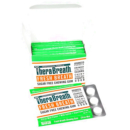 Dr. Harold Katz, LLC TheraBreath Fresh Breath Chewing Gum with ZINC, Citrus Mint Flavor, 10 Count (Pack of 6)