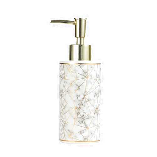AORTULL Ceramic Soap Dispenser with Rust Proof Pump,10OZ Refill Hand Liquid Soap Pump Dispenser for Bathroom Kitchen(White and Gold)