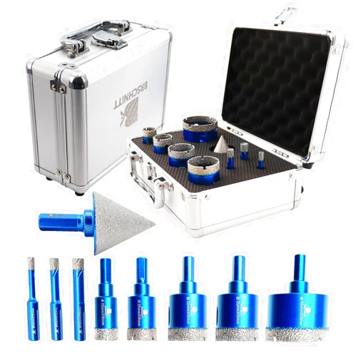 BRSCHNITT Diamond Core Drill Bit Set - BRSCHNITT Diamond Hole Saw Kit for Porcelain Tile Ceramic Marble Granite Drilling, 9pcs Diamond Drill Bits 6/8/10/20/25/32/35/50mm bits &1 3/8“ Chamfer bit