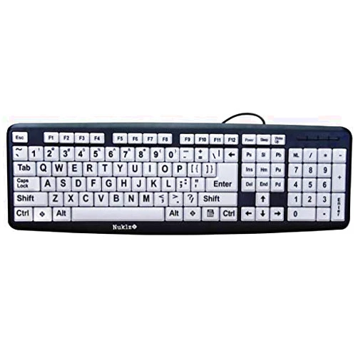 Nuklz N Large Print Computer Keyboard | Visually Impaired Keyboard | High Contrast Black and White Keys Makes Typing Easy | Perfect for Seniors and Those Just Learning to Type