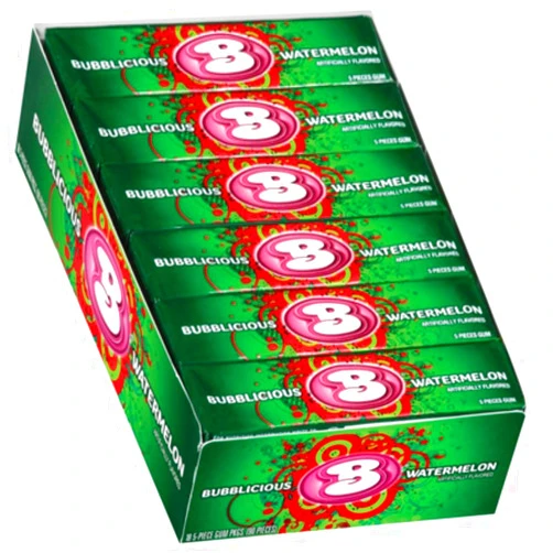 Cadbury Bubblicious Watermelon Wave Bubble Gum 18 packs (5ct per pack)