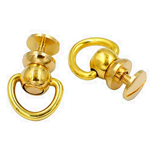 DGOL 10 sets Brass Nail Rivet Chicago Stud Screw 360 Degree Rotate Ball Post Head Buttons with D Ring