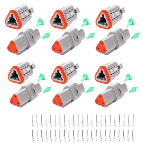 GKG DTK3-1 3 Pin Deutsch Connector Kit,6 Sets DT Deutsch Connector 3 Pin,Gray Waterproof Electrical Wire Connectors with 23 Pairs Size 16 Stamped Contacts 14-18AWG for Engine,Truck and Boat,etc