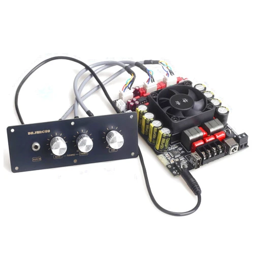 DAJUNGUO T220HS-W Power Amplifier Board 2.0 Channel 220W×2 with Treble and Bass, 12V-36V Audio Power Amplifier Module with Front Panel