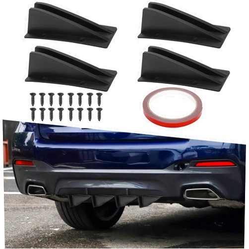 TOMALL 4PCS Rear Bumper Diffuser Shark Fin Spoiler Universal Curved Shape Tirm Covers Decoration Lower Bumper Fins Diffuser Lip Wing Splitter fits Car SUV Truck (Black Double Wing)