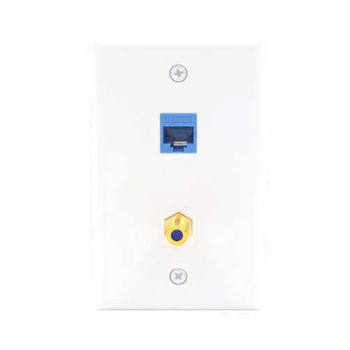 VCE Ethernet Coax Wall Plate (UL Listed), 2-Port Cat6 Keystone Jack Coupler and Gold Plated RG6 Keystone Jack Insert Wall Plate