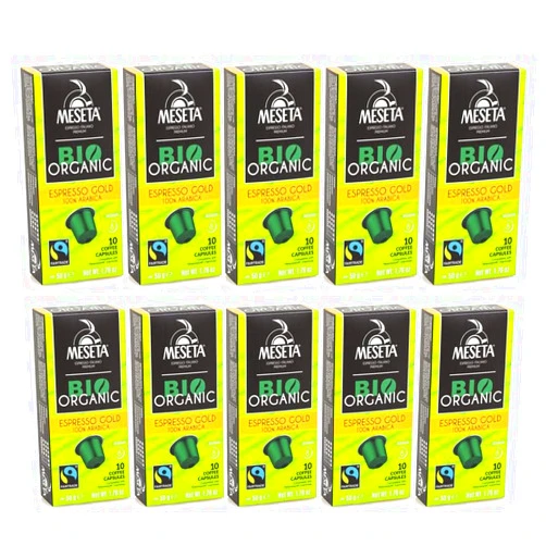 Meseta Nespresso Compatible Meseta Coffee Capsules . 100 Capsules of Gourmet Organic(European certified) 100% Arabica Coffee Espresso Compatible with Nespresso Machine