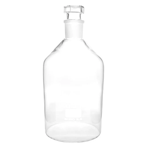 EISCO Reagent Bottle, 2000ml, 34/35 Interchangeable Hexagonal Hollow Stopper - Narrow Mouth - Borosilicate Glass Labs