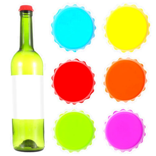 Teaaha 6 Pack Bottle Caps Silicone Rubber Bottle Covers Bpa-Free Reusable Beer Fizz Lids Soda Bottle Stopper for Beverages, Leak-Proof Design, Perfect for Picnics, Beach Parties, And Kitchen Use (6)