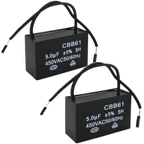Twidec/2Pcs 450V AC 50/60Hz Run Capacitor 2-Wire Metallized Polypropylene Film Capacitors for Ceiling Fan Motor Start Run 5uf CBB61-5