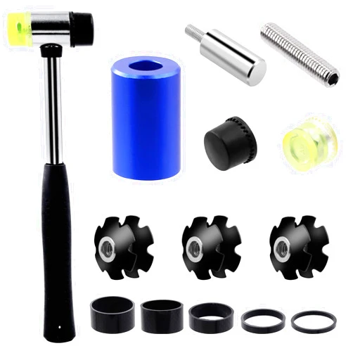 Glarks 15Pcs Bike Fork Star Nut Headset Spacer Installation Tool Kit, Bike Fork Installer Setting Tool and Rubber Hammers with Star Nuts and 3/5/10/15/20mm Bicycle Carbon Fiber Headset Spacer Kit