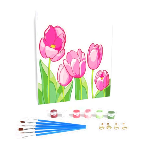 Dynippy DIY Oil Paint by Numbers for Beginner Framed Colourful Canvas Acrylic Oil Easy Painting Kit for Adults Childrens 8x8 inch - (Pink Flower)