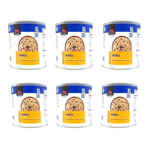 MOUNTAIN ESSENTIALS Mountain House Freeze Dried Granola With Milk & Bluberries #10 Can Hunting, Camping, Backpacking Food Backed by a 30-Year Taste Guarantee Survival & Emergency Ready to Eat Food Gluten Free 6 Cans