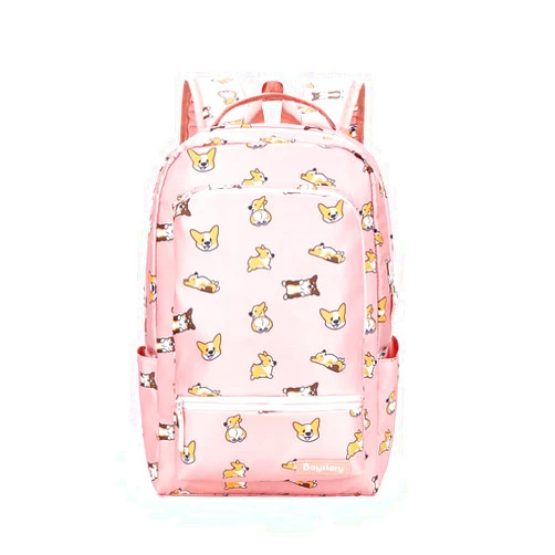 Baystory Cute Corgi Dog Backpacks for Girls Boys School Backpack School Bags for Women Men Teens (PINK)