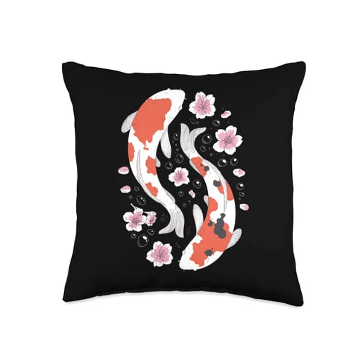 Angler Angeln, Fischer Geschenke, lustige Sprüche Funny Lotus Flower in Bright Colours Koi Gift Throw Pillow, 16x16, Multicolor