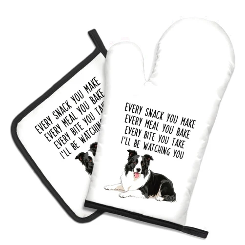 DYJYBMY Every Snack You Make Every Meal You Bake Funny Oven Mitts and Pot Holder Set, Border Collie Lover Gifts for Wife Husband, Cute Kitchen Gadgets for Dog Lover, Housewarming Gifts for Dog Mom Dad