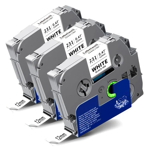 Labelwell TZe-231 TZ Tape 12mm 0.47 Inch Laminated White Compatible with Brother P Touch Label Tape TZe231 TZ231 Refills for Ptouch PT-P710BT D210 D220 H110 D400 D600 H103W Label Maker,3-Pack