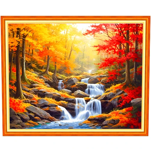 Dooxvey Cross Stitch Kit for Adult Beginners - Full Range of Stamped Kits, 11CT Cross Stitch Patterns - Maple Leaf Waterfall, 16x20 inch