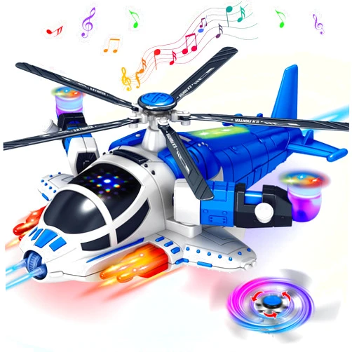 Choopheme Helicopter Toy for Toddlers With Lights And Sounds, 360°Freedom And Operated Automatic Bump Autism Sensory Light Up Toys Airplane for Toddler Boy Toys 3 4 5 Year Old Up Boy Girl Birthday (Blue)
