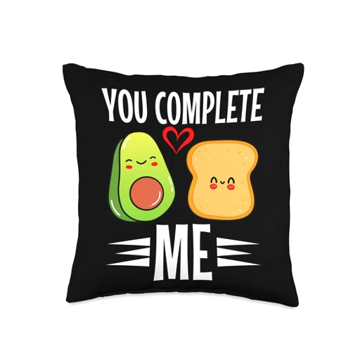 Cute Kawaii Japan Funny Foodie Cuisine Culture Fan Avocado & Toast You Complete Me Kawaii Cute Foodie Throw Pillow, 16x16, Multicolor