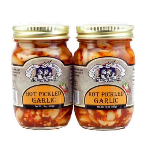 Amish Wedding All-Natural Hot Pickled Garlic 15 Ounces (2 Jars)
