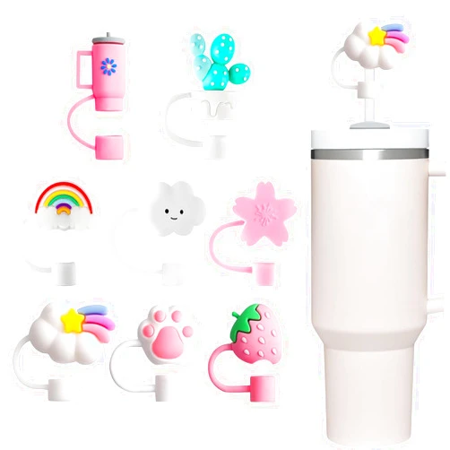 LDKEKDF 8Pcs Straw Cover for Stanley Cup, 10mm Silicone Straw Covers, Cute Straw Topper for 30&40oz -3