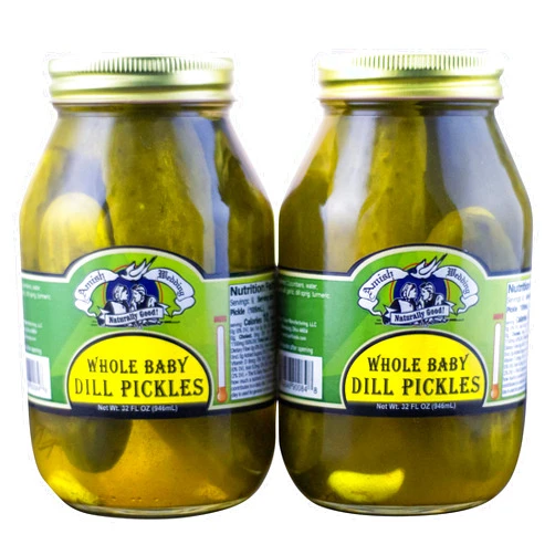 Amish Wedding Foods Whole Baby Dill Pickles, TWO 32 oz. Quart Jars (Baby Dill)