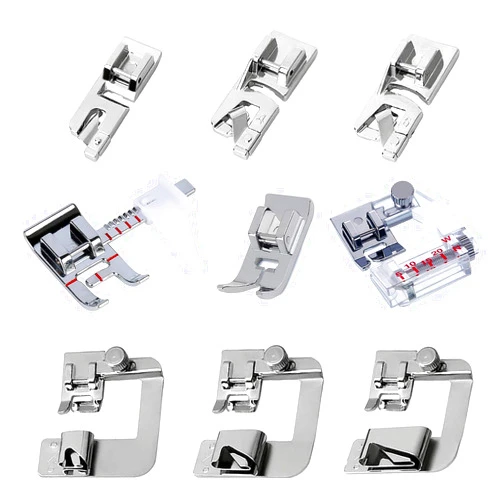 Fbshicung 9Pcs Sewing Machine Feet Set Includes 3pcs Narrow Rolled Hem Presser Feet,3Pcs Rolled Hem Pressure Foot,Zig Zag Presser Foot,Adjustable Guide Foot, Bias Binder Foot for Brother Singer Janome