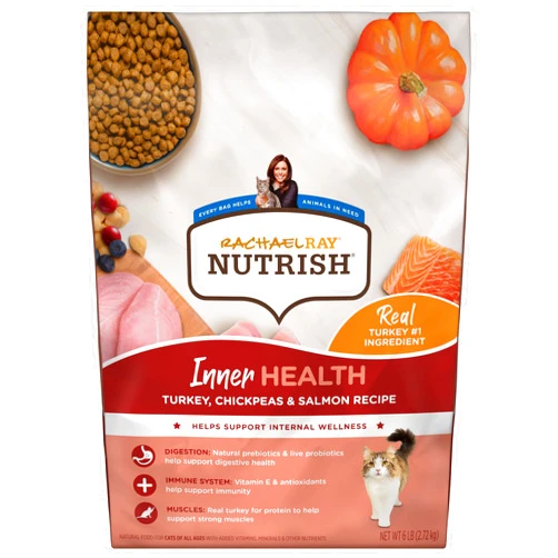 Nutrish Rachael Ray Nutrish Inner Health Premium Natural Dry Cat Food with Added Vitamins, Minerals & Other Nutrients, Turkey with Chickpeas & Salmon Recipe, 6 Pounds
