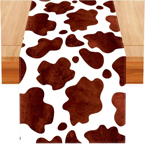Jiudungs Linen Watercolor Cow Print Table Runner 72 Inches Long Cowhide Tablecloth Farm House Barnyard Animals Western Party Home Kitchen Table Decoration