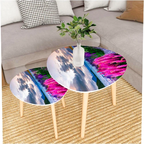 XEAJPJMGBQ Small Coffee Nesting Table Lupins Bloom Lake Tekapo Aotearoa New Zealand Cloudy Spring Sunset Triangle End Table Center Table Set of 2 Modern Side Table for Living Room Bedroom Balcony