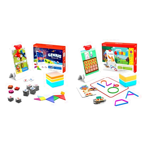 Osmo - Genius Starter Kit & Little Genius Starter Kit + Early Math Adventure for iPad - Ages 3-10 - Math, Spelling, Creativity & More (iPad Base Included) 11 Educational Learning Games